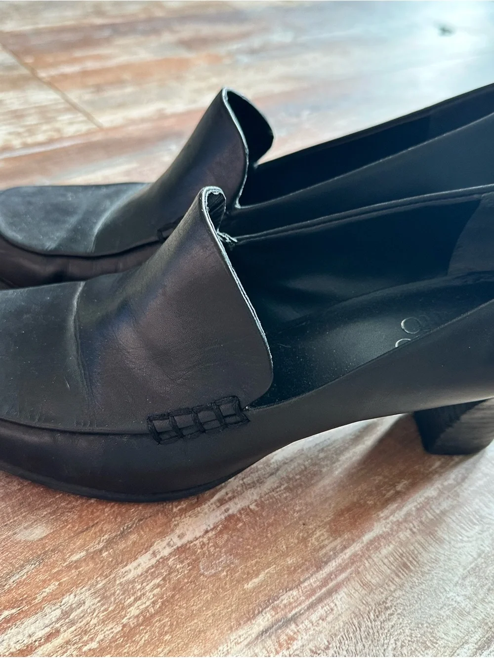 Franco Sarto Black Leather Slip-On Heels
